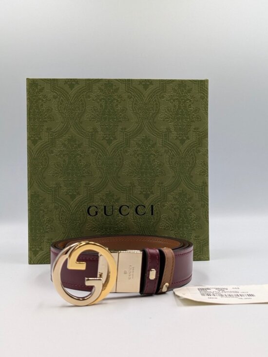 Gucci Women’s Reversible Plutone Interlocking G Buckle Calfskin Belt Burgundy Ta main image 7